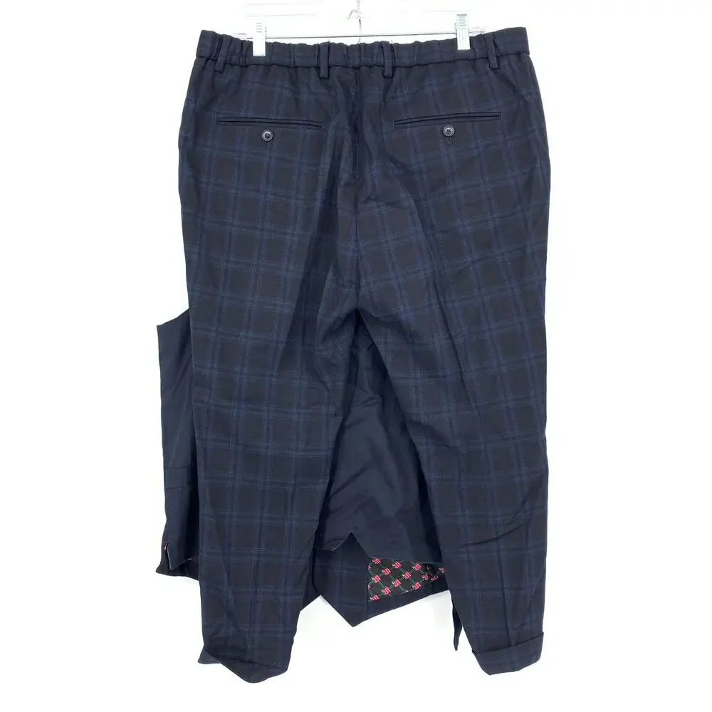 Scotch & Soda Mens 36 Everyday Artist Suit Set Navy Plaid Elastic Waist *HEMMED